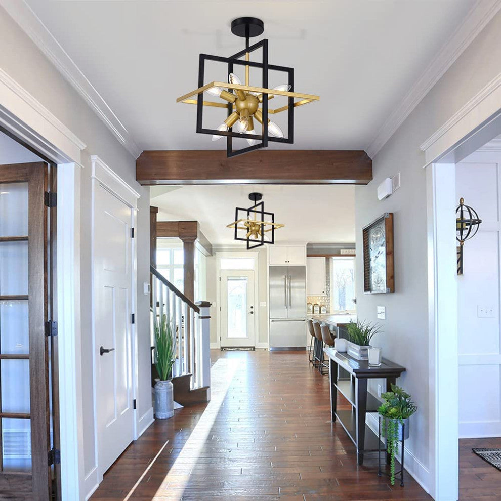 8 Light Black and Champagne Gold Chandelier Industrial Black Pendant Light
