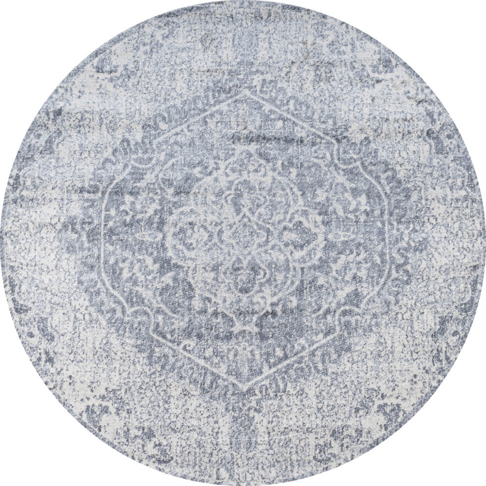 Modern Persian Medallion Gray/Ivory 5' Round Area Rug