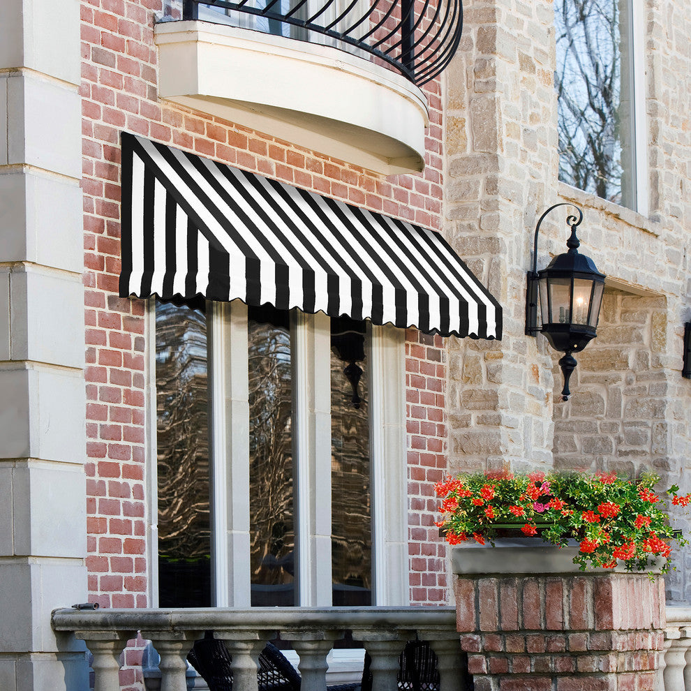 Awntech 6' San Francisco Acrylic Fabric Fixed Awning, Black/White Stripe