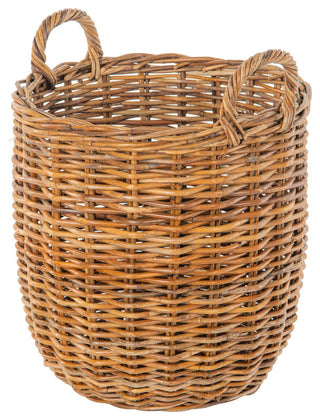 Lacak Round Rattan Decorative Storage Basket With Handles, Small