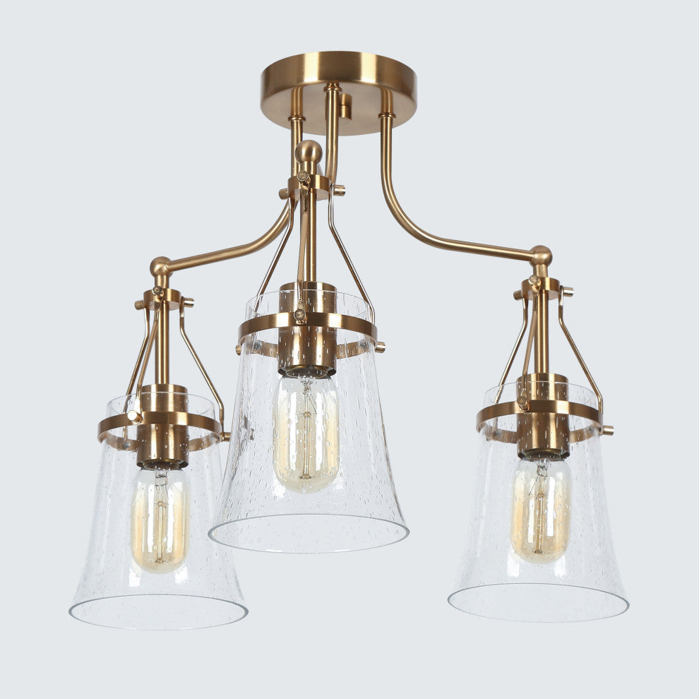LNC Polished Gold Modern Seeded-Glass Semi-flush Mount Light, 19" Width