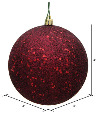 Vickerman 4" Burgundy Glitter Sequin Ball Ornament, 6 per Bag