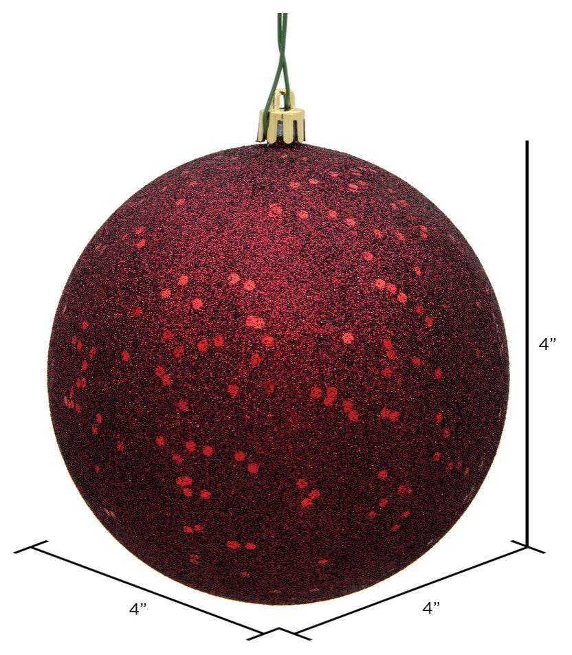 Vickerman 4" Burgundy Glitter Sequin Ball Ornament, 6 per Bag