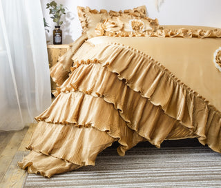 6-Piece Caramel Latte Ruffle Comforter Quilt Set, California King