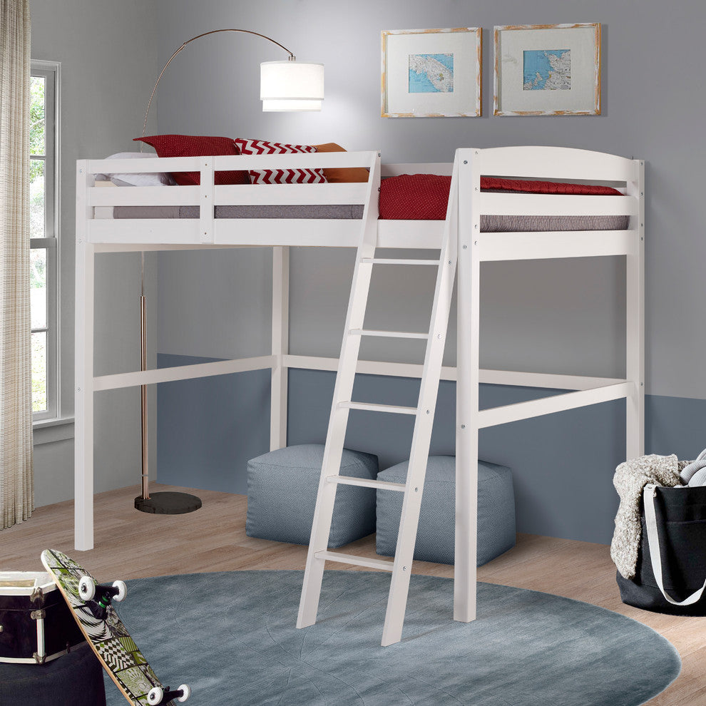 Concord Twin Size High Loft Bed with Desk, White, No Desk