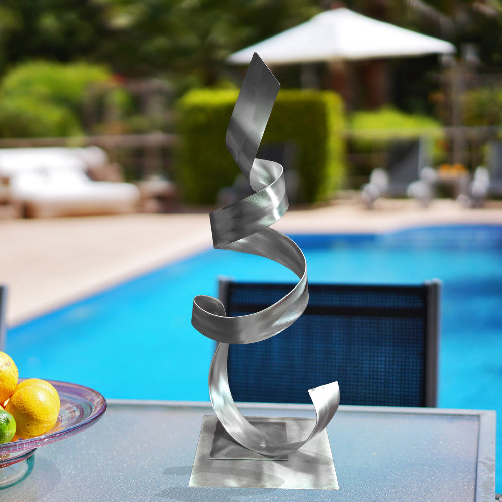 Metal Sculpture Garden Desktop Modern Aluminum Zen Decor- Phoenix, Silver
