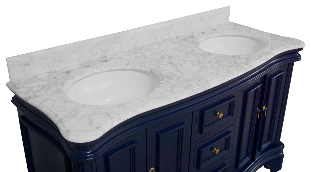 Katherine 60" Bath Vanity, Royal Blue, Carrara Marble, Double Vanity
