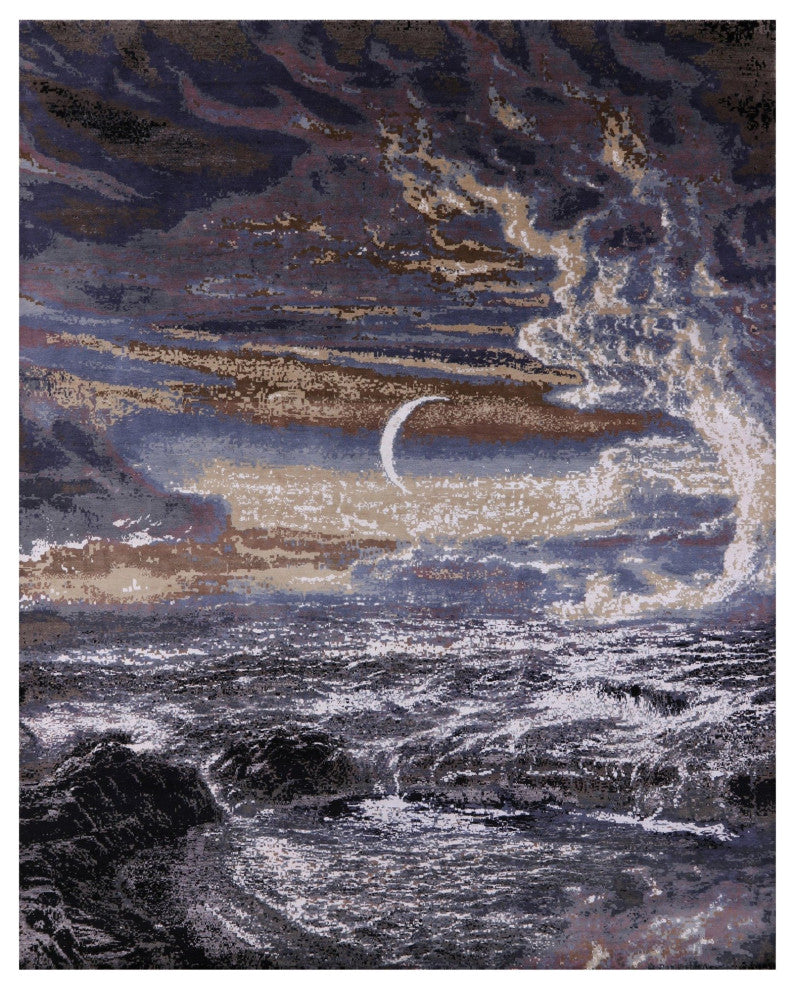 Moon And Sea Wool and Silk Hand Knotted Rug 8' 2" X 10' 1" Q9102