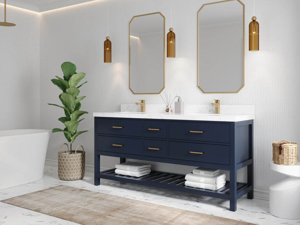 Parker 72 Double Sink Bath Vanity in Navy Blue  2" Calacatta Nuvo