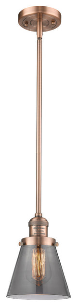 Small Cone 1-Light LED Pendant, Antique Copper, Glass: Smoked