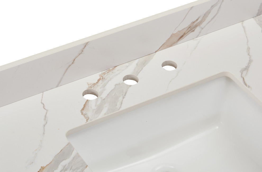 Eivissa Bathroom Vanity Countertop, Calacatta White With White Sink, 73"