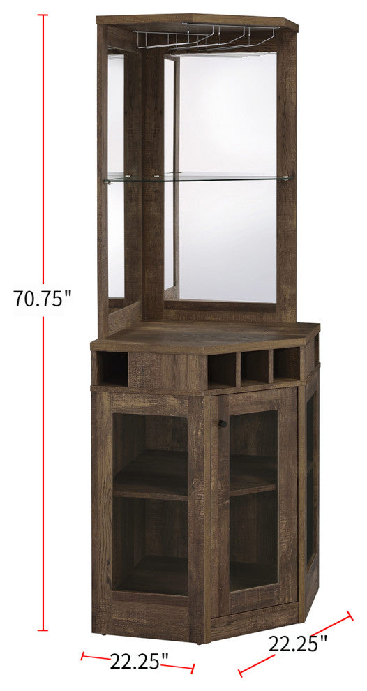 Wood Corner Bar Cabinet, Rustic Oak