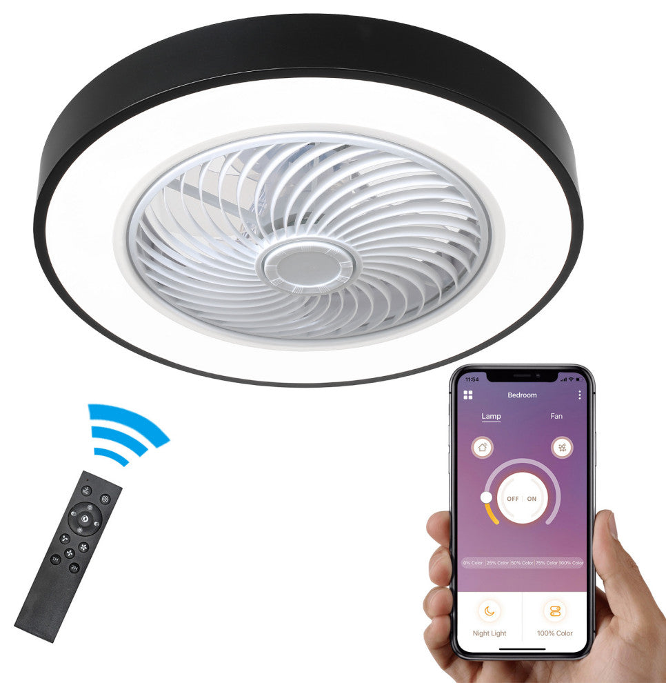 20" Mod Black and White Invisible Blade Ceiling Fan and Light