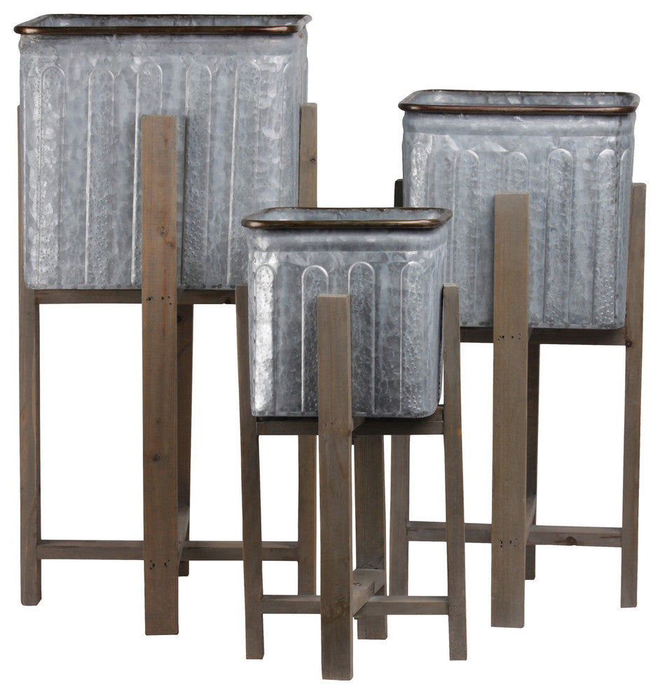 Metal Planter Galvanized Finish Gray