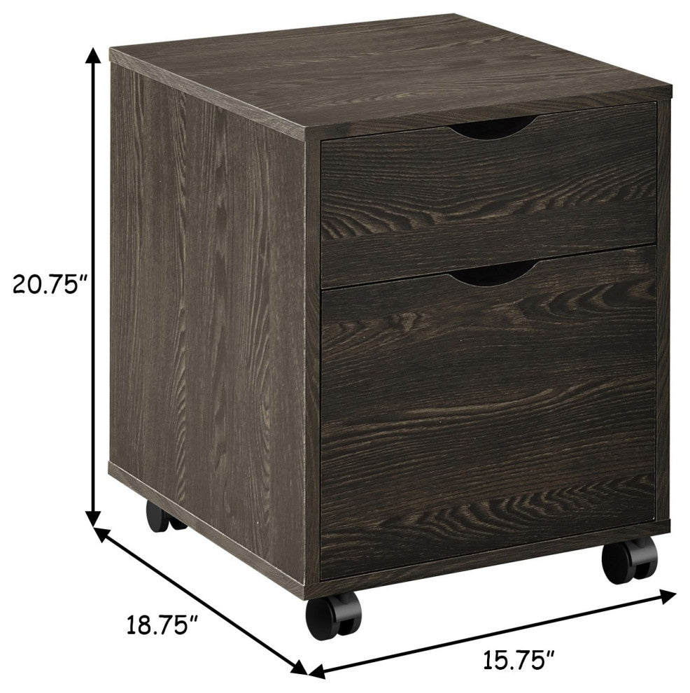 Benzara BM282968 Wood Rolling File Cabinet, 1 Large Cabinet, 1 Drawer, Dark Oak