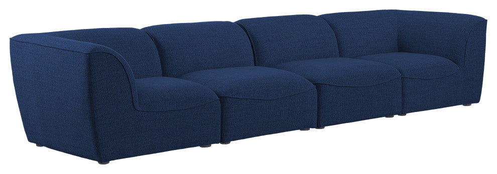 Miramar Linen Textured Fabric Upholstered 4-Piece Modular Sofa, Navy