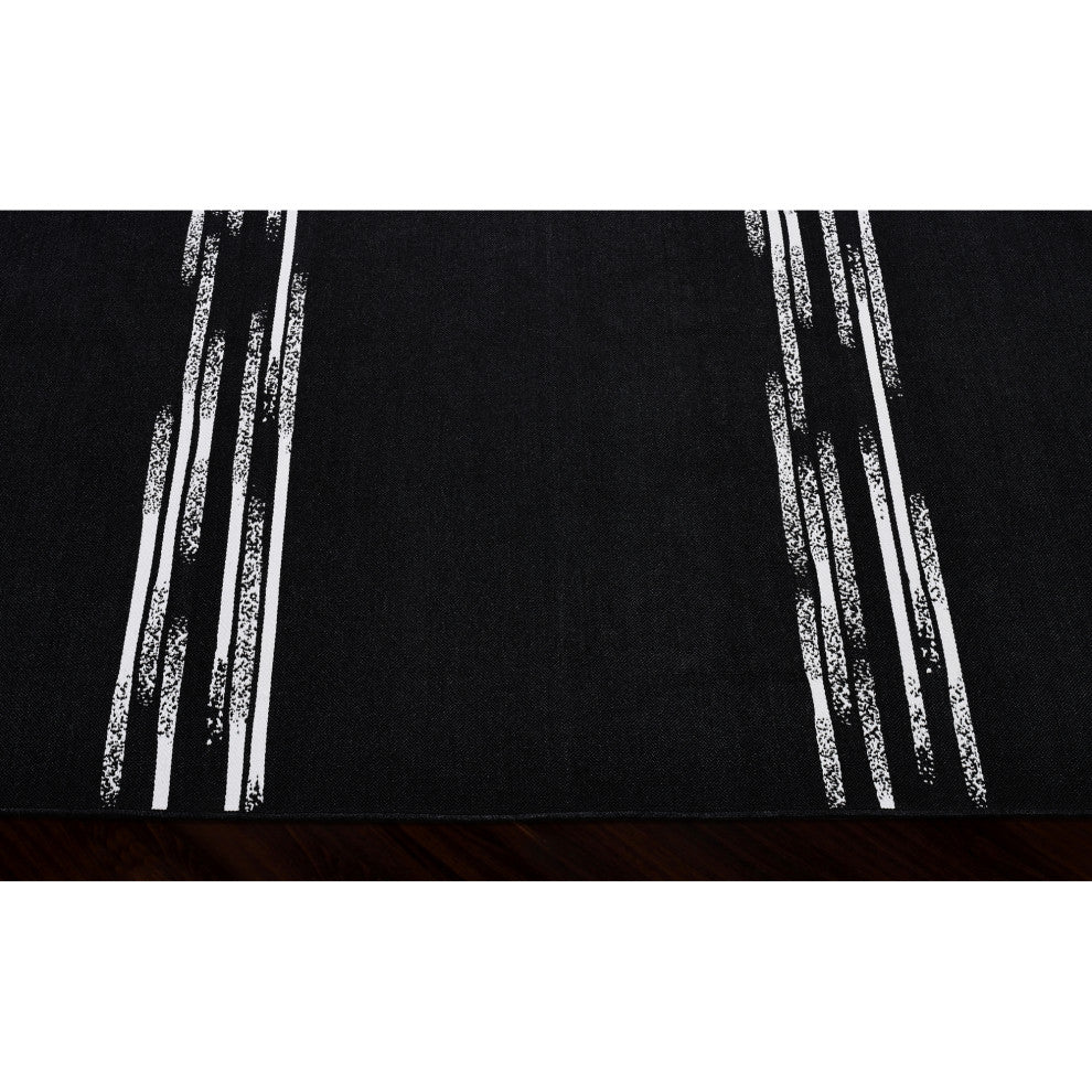 Caymen Rectangle Black,White Stripe Outdoor Rug 3x4'
