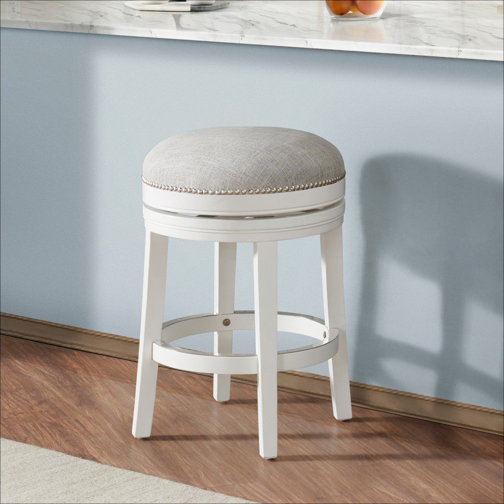 Clara Swivel Bar Stool, White, Counter Height