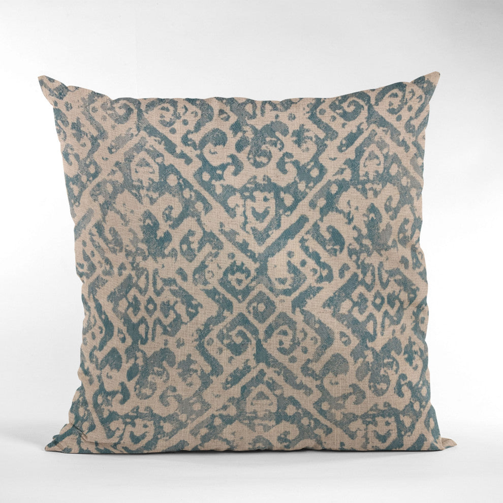 Plutus Blue Artistic Plaid Luxury Throw Pillow, 18"x18"