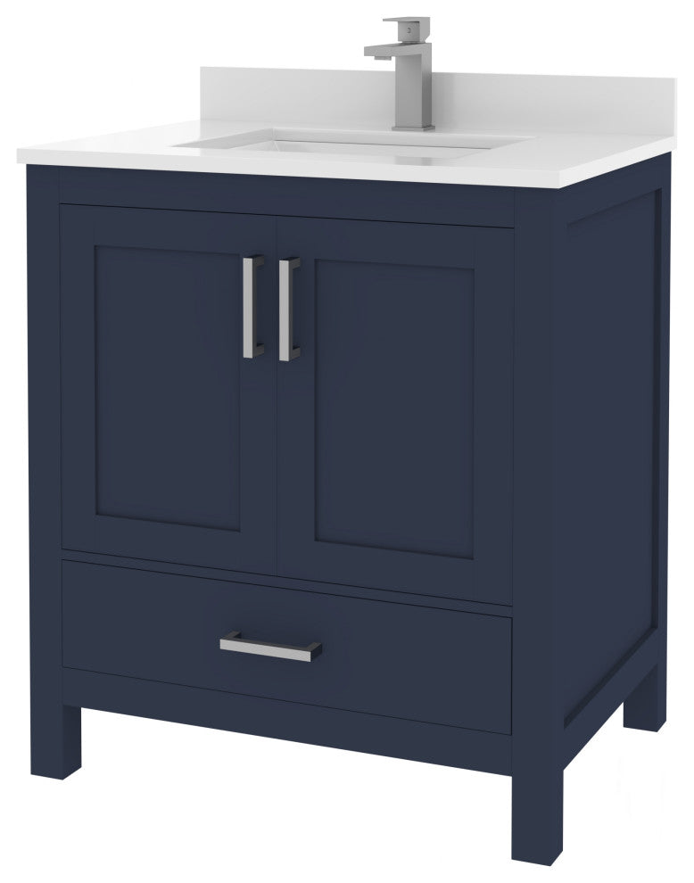 Rooh Bathroom Vanity, Navy Blue, 30", Vanity, Countertop, Sink