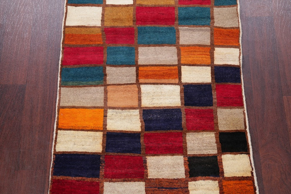 Consigned, Handmade Persian Geometric Gabbeh Oriental Wool Area Rug, 4'4"X2'8"