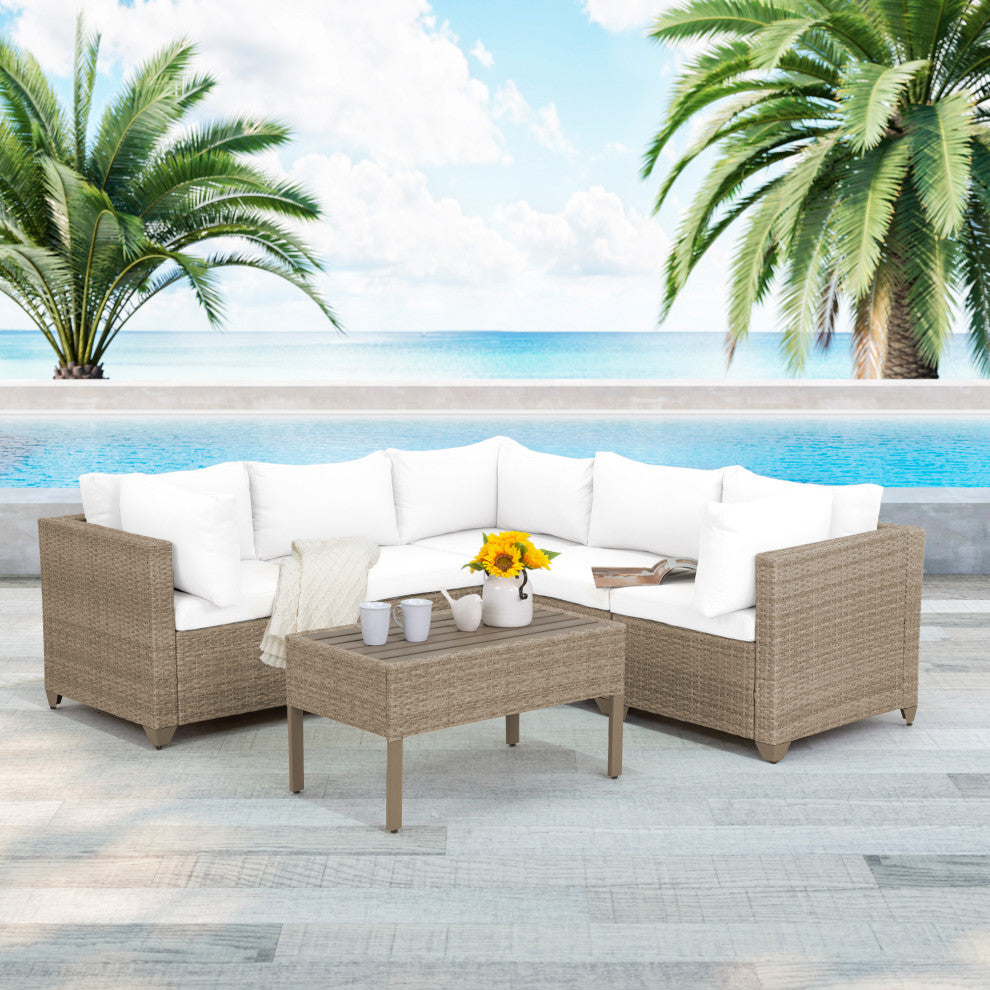 Maui 6-Piece Outdoor Conversation Set, Coffee Table, Linen White