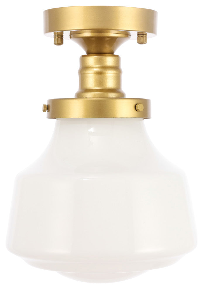 Brass Finish And Frosted White Glass 1-Light Flush Mount