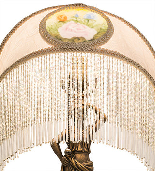 20H Reverse Painted Roses Fabric with Fringe Table Lamp