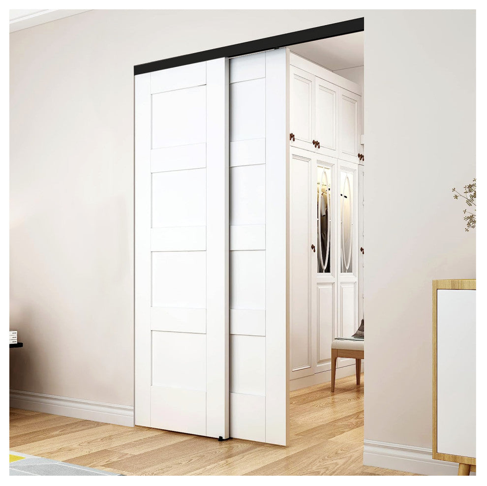 Nuk3y Bypass Sliding Door Hardware Soft close with Finger Pull, Black, 48" Track