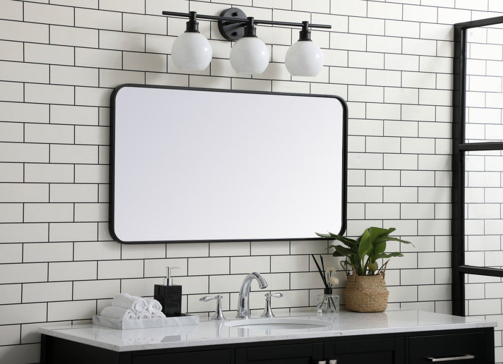 Ellis Soft Corner Metal Rectangular Mirror, Black, 22"x40"