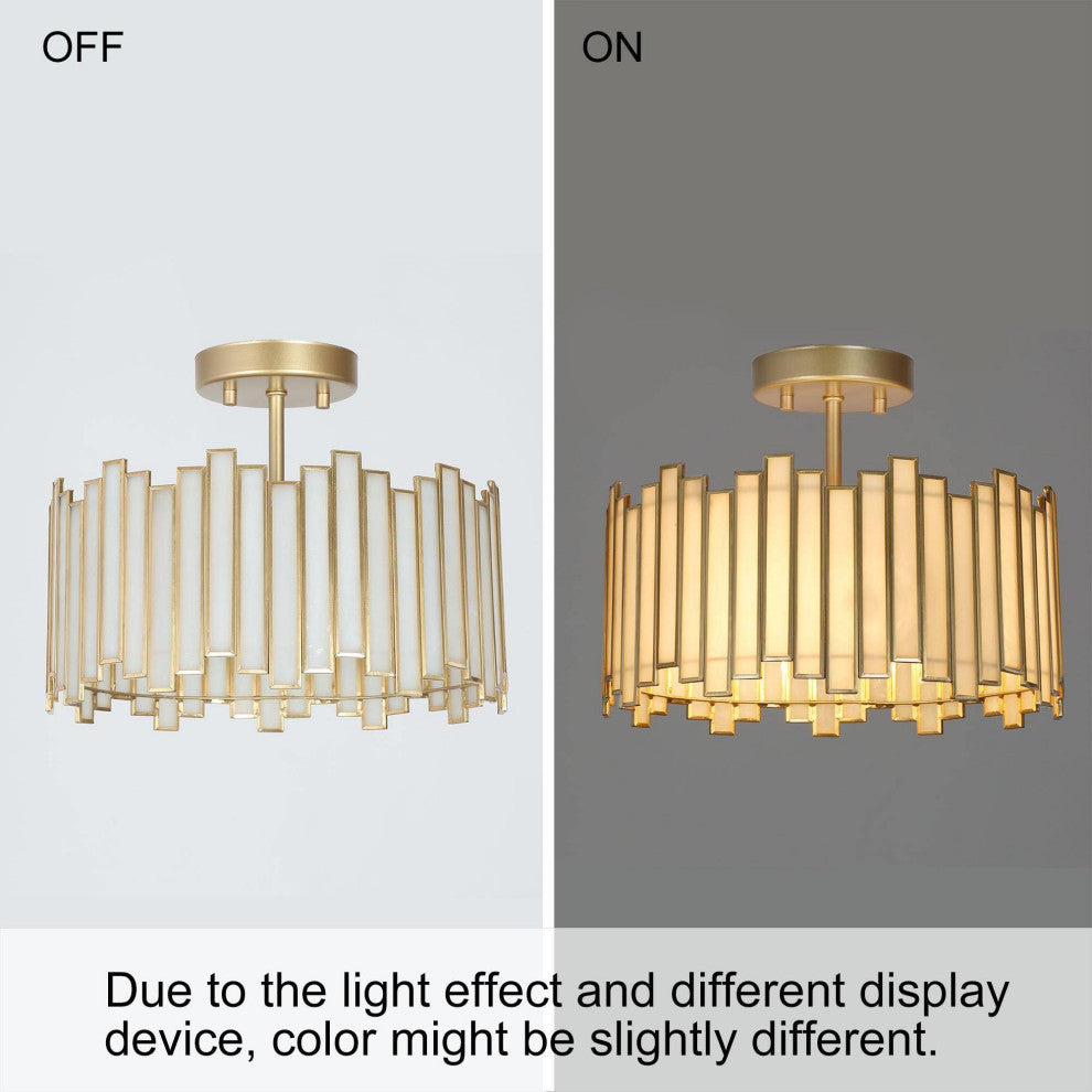 LNC 3-Light Tiffany Glass LED Semi-Flush Mount Light, Matte Gold