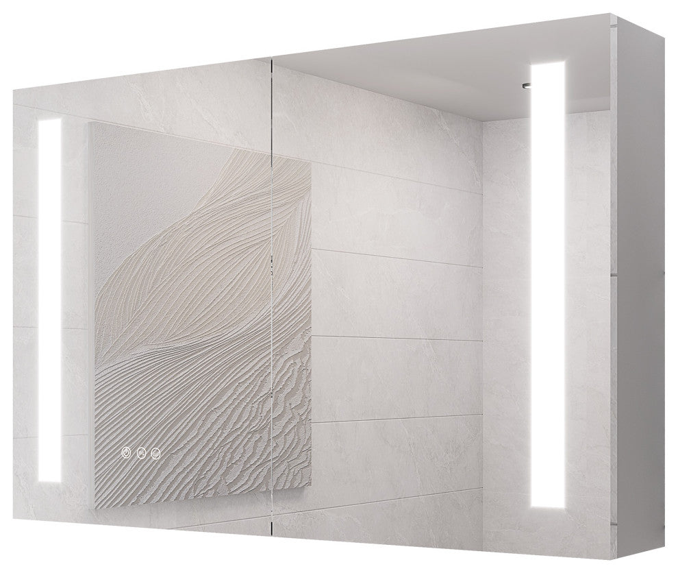 36" Surface Mount Aluminum Medicine Cabinet with Double Door and LED Lights