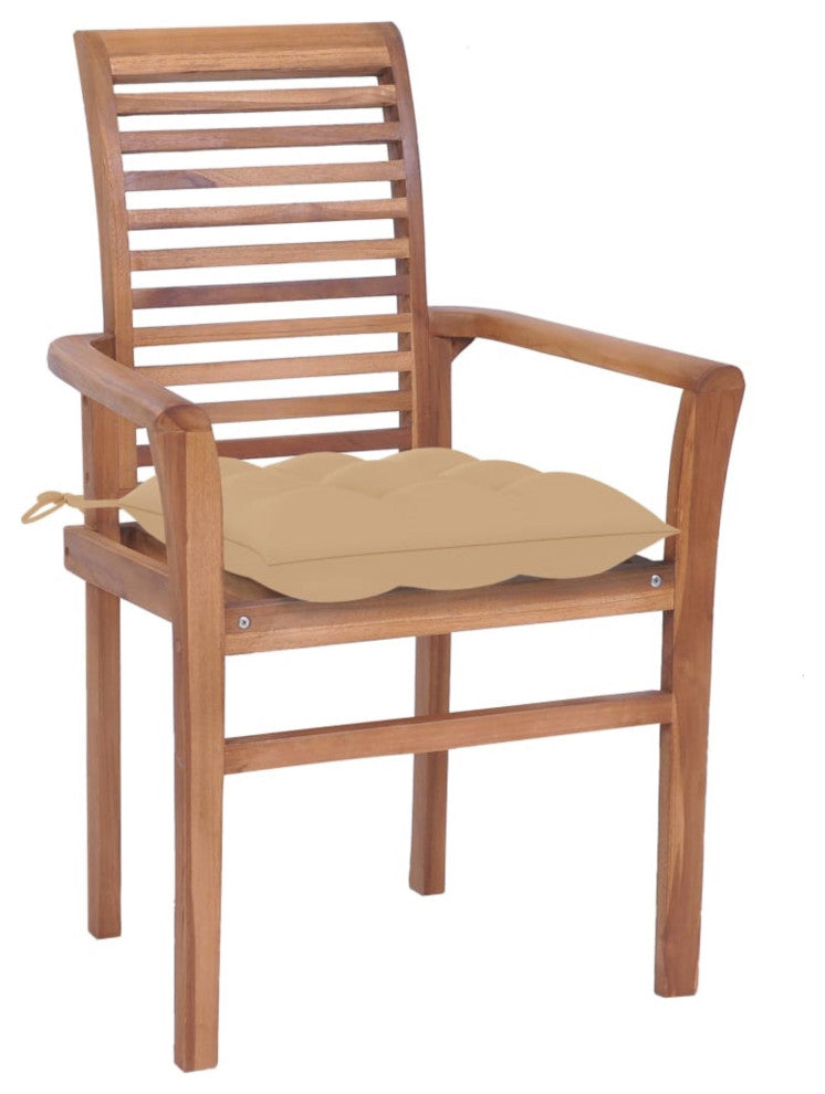 Vidaxl Dining Chairs, Set of 4, With Beige Cushions Solid Teak Wood