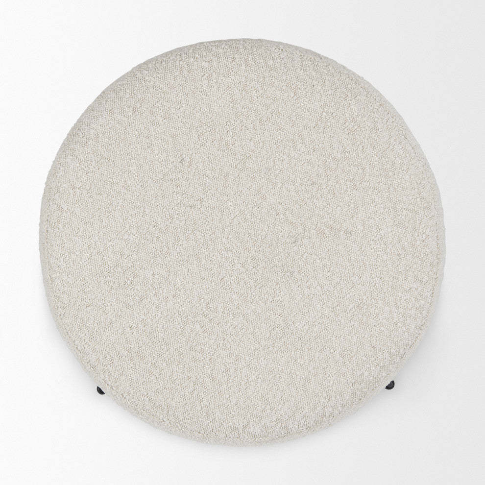 Amelia Cream Boucle With Black Metal Upholstered Pouf