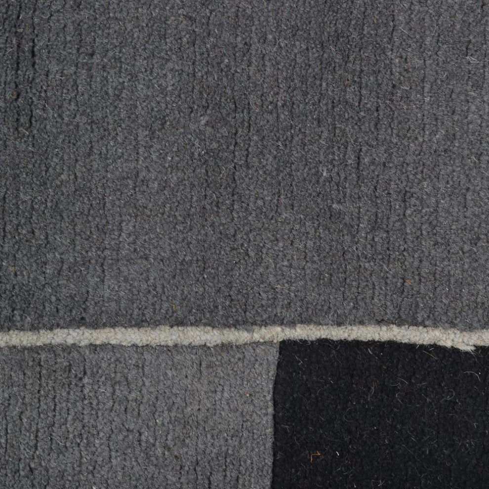 Hand Knotted Tibbati Wool Area Rug Contemporary Grey, [Rectangle] 6'x9'