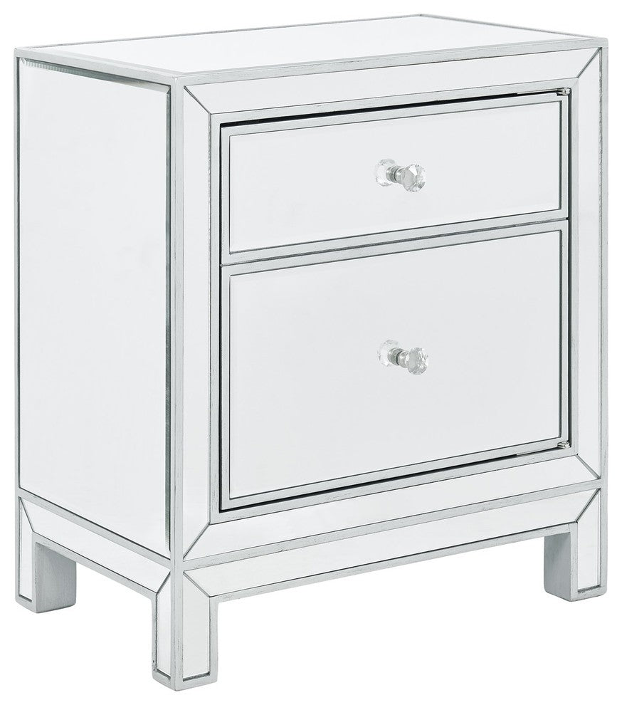 Elegant Decor Reflexion 1 Door Mirrored Nightstand in Antique Silver