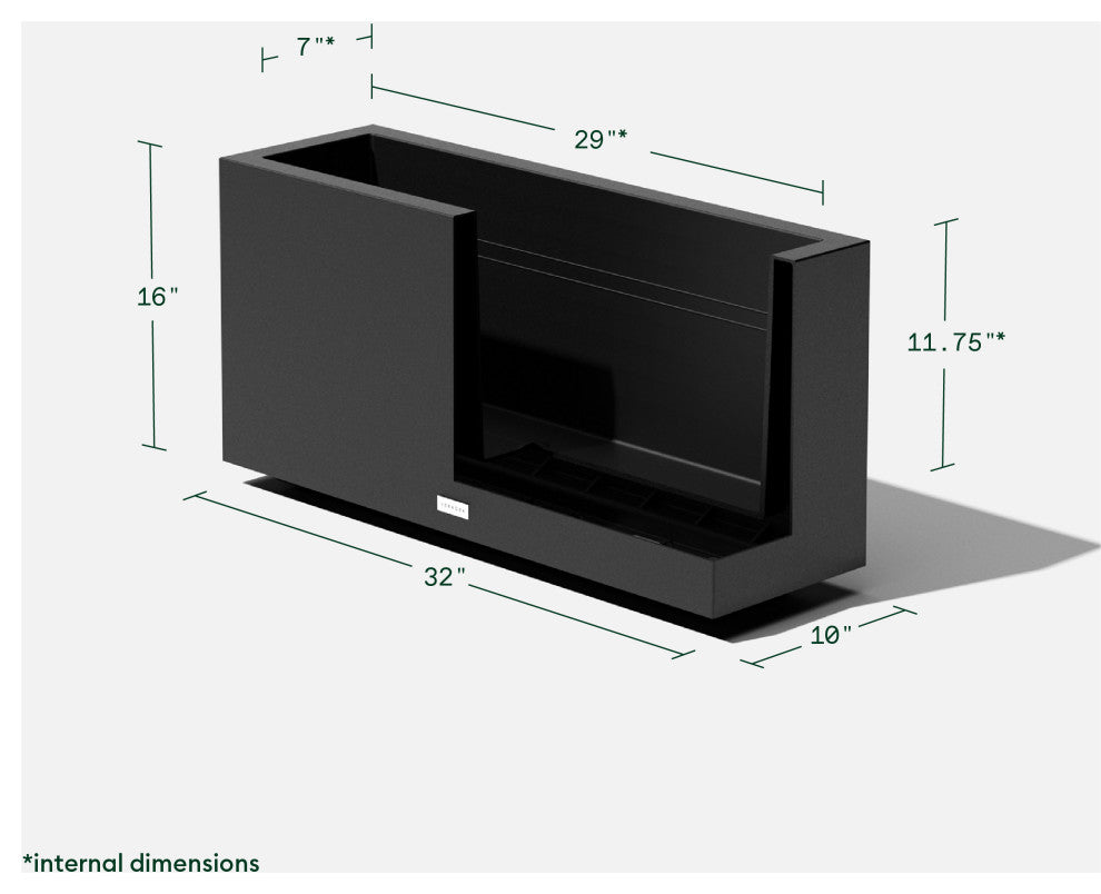 Veradek Block Series Long Box Planter, Black, 16.25"h X 10"w X 32"l
