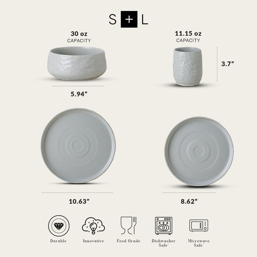 Stone by Mercer Project SHOSAI Stoneware 32 Piece Dinnerware Set, Grey