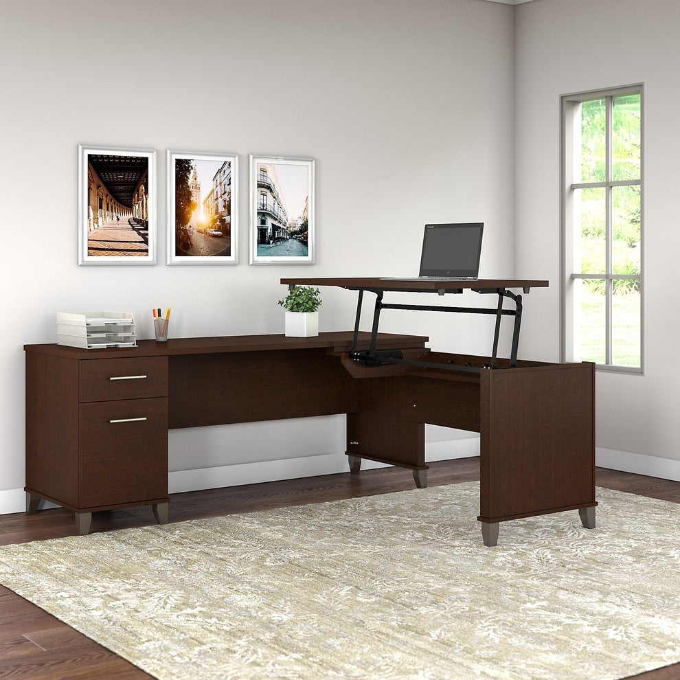 Bush Furniture Somerset 72" Sit to Stand L Shaped Desk, Mocha Cherry