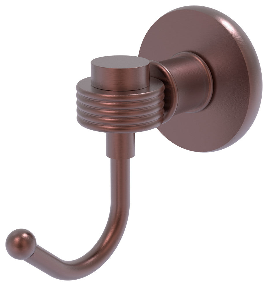 Continental Robe Hook With Groovy Accents, Antique Copper