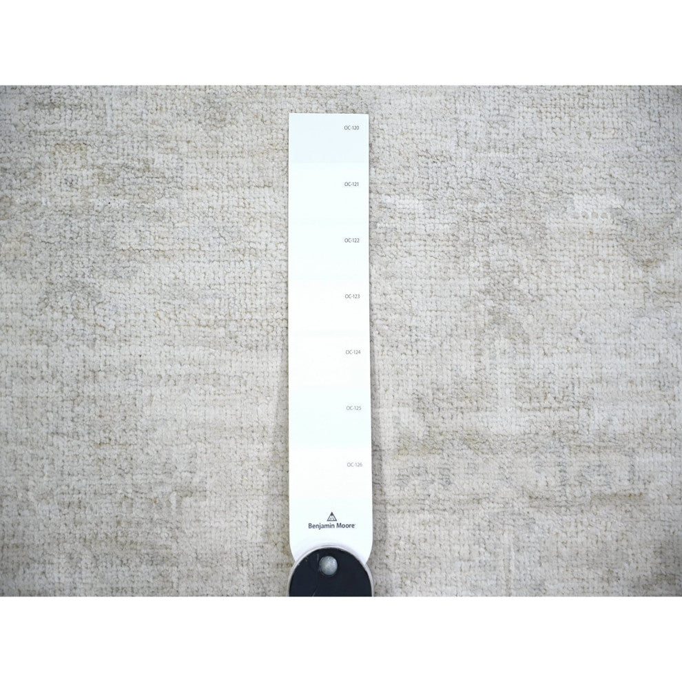 Daisy White Wool Hand Knotted Washed Out Peshawar Oriental Rug, 3'10"x5'10"