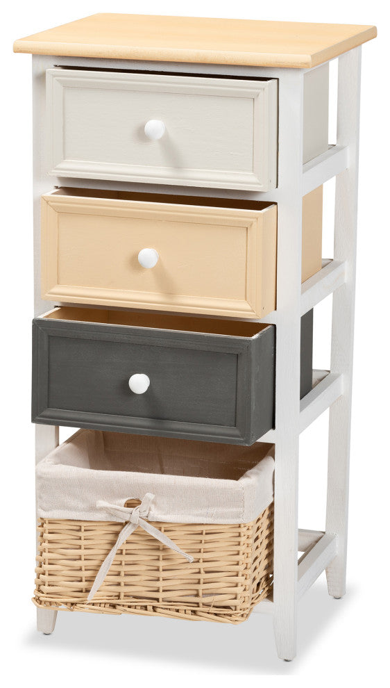 Linda Mid-Century Multi-Colored 3-Drawer Storage Unit With Basket