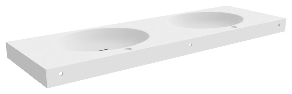 CastelloUSA Darleen Solid Surface Wall Mount Bathroom Sink, White, 60"