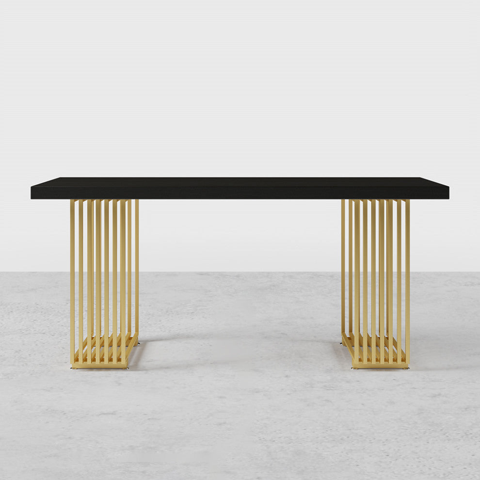 Modern Black Computer Desk Rectangular Desk with Solid Wood Table Top, Small