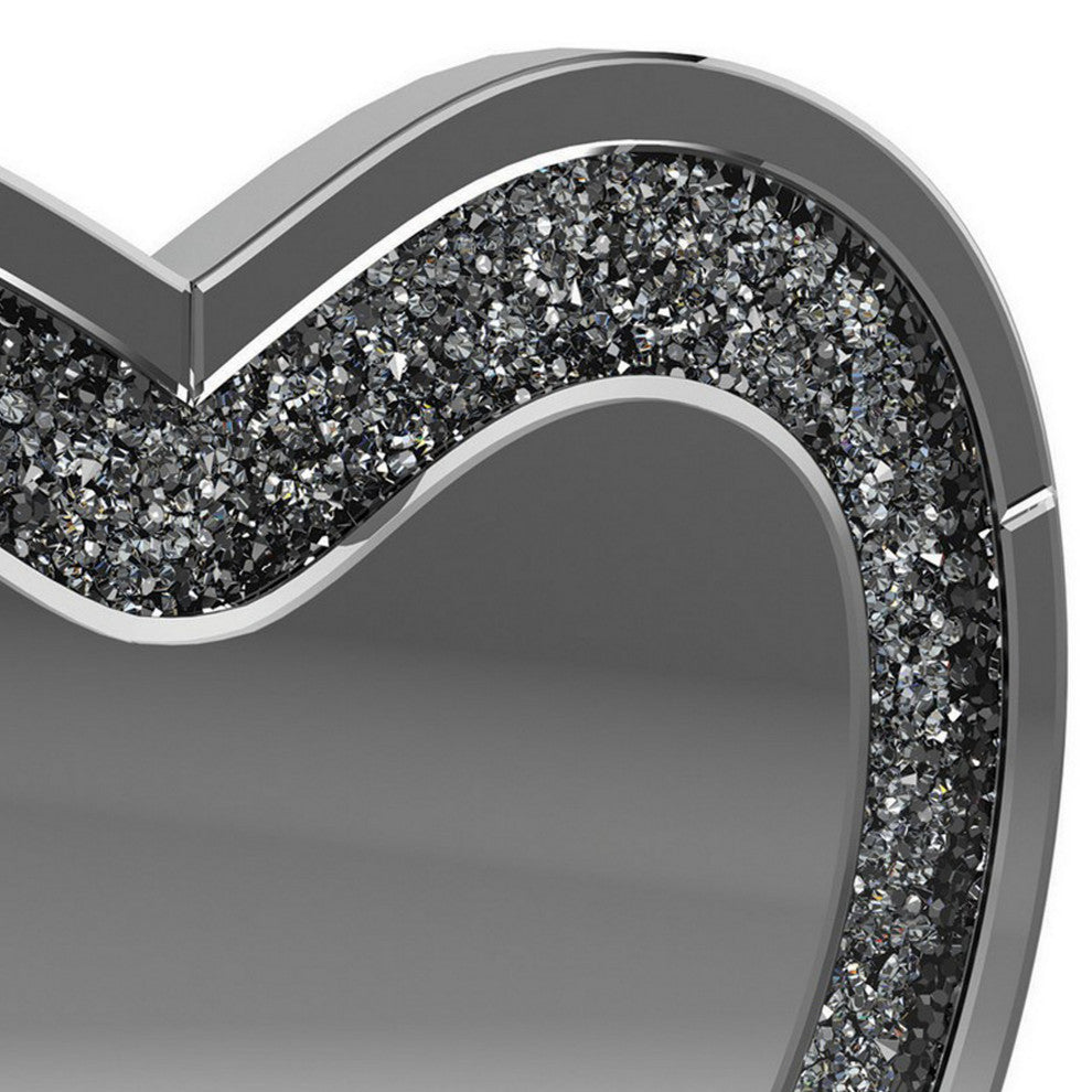 Benzara BM282038 Modern Vanity Wall Mirror, Heart, Crystal Frame, Glass, Silver