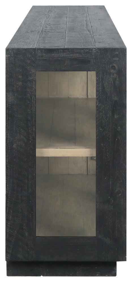 Larson 90" Glass Reclaimed Pine Wood Sideboard, Black