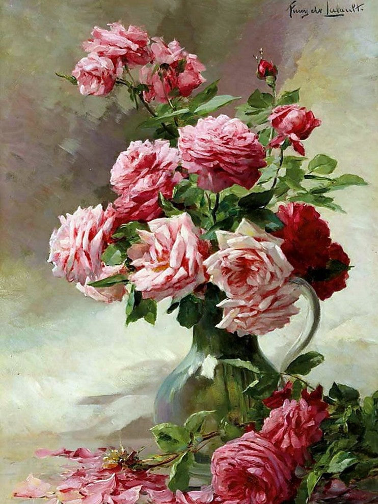 Tile Mural Pink Roses in A Vase French, 6"x8", Glossy