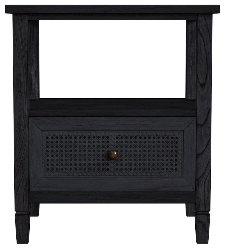 Flagstaff 1-Drawer Cane Nightstand, Black