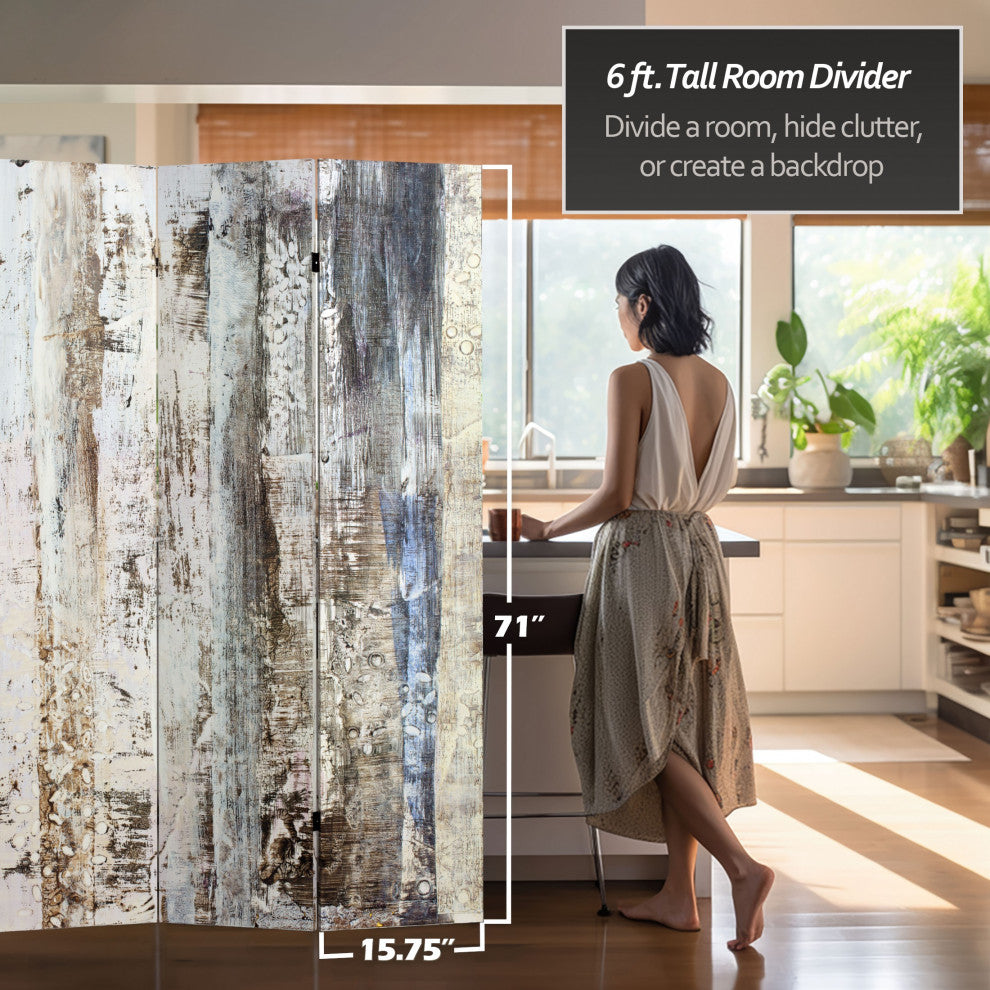 6' Tall Double Sided Winter Woods Canvas Room Divider