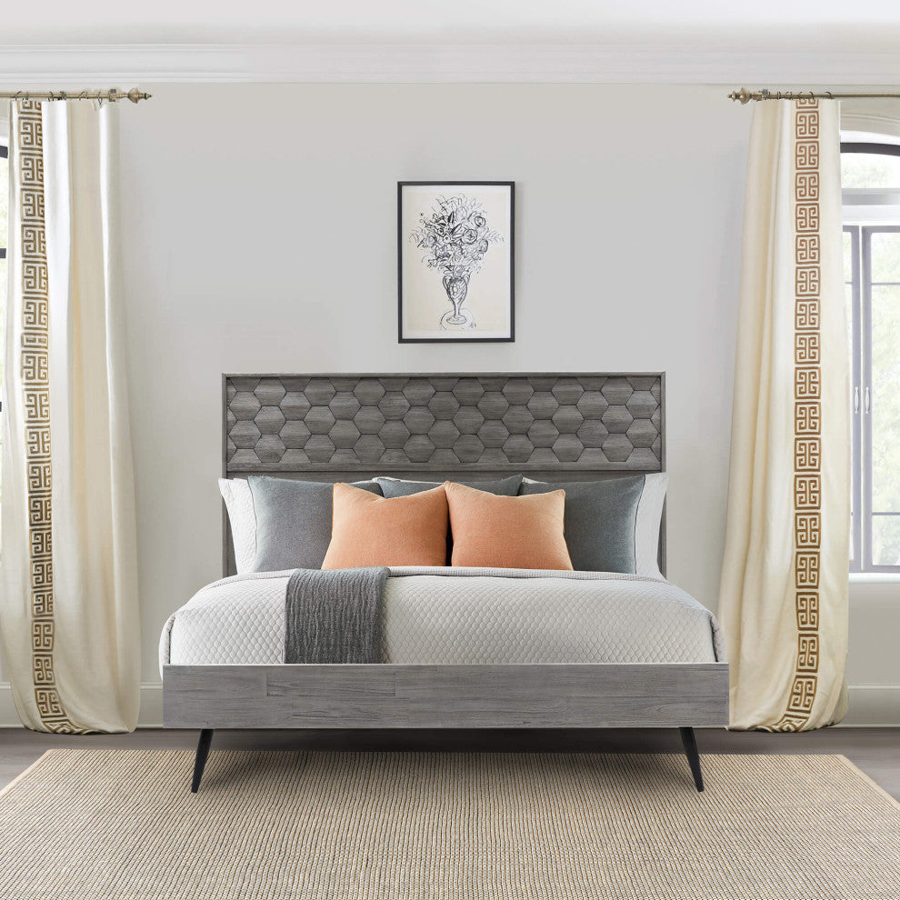 Makena King Platform Frame Bed, Gray Acacia Wood